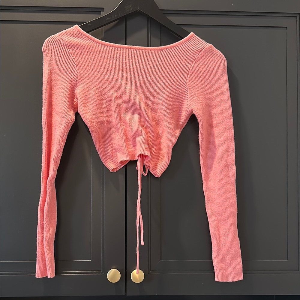 Pink tie back Long Sleeve Knit Top